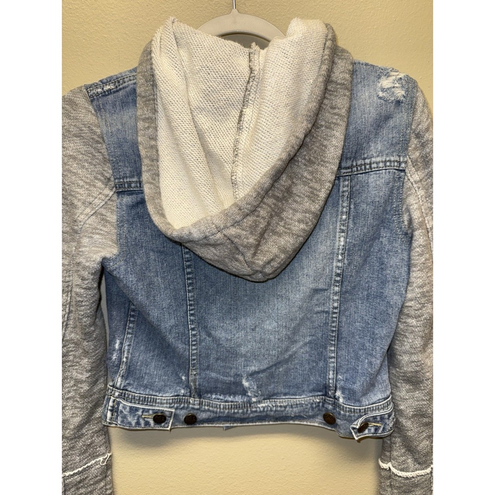 Free People Jean Jacket Womens XS Drawstring Hooded Trucker Sweatshirt - Picture 7 of 8
